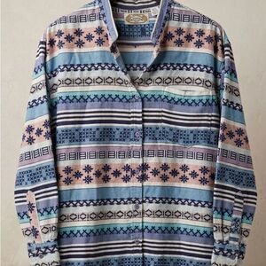 Vintage 90s Angelique N.Y.C. Geometric Tribal Print Button-Down Shirt Medium